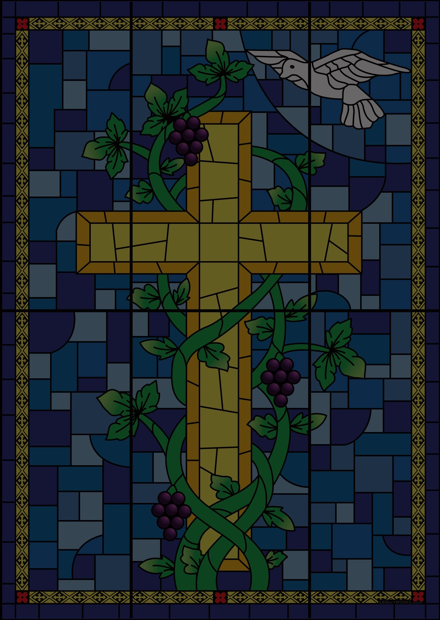 Cross LED Artwork – Stained Glass + Symbolism Edition
