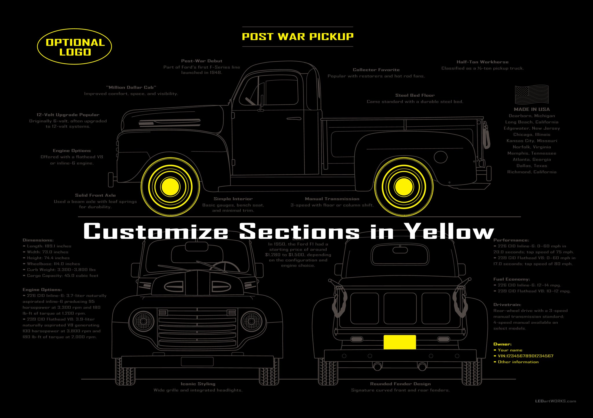 Post War Pickup – Illuminated Blueprint Wall Art