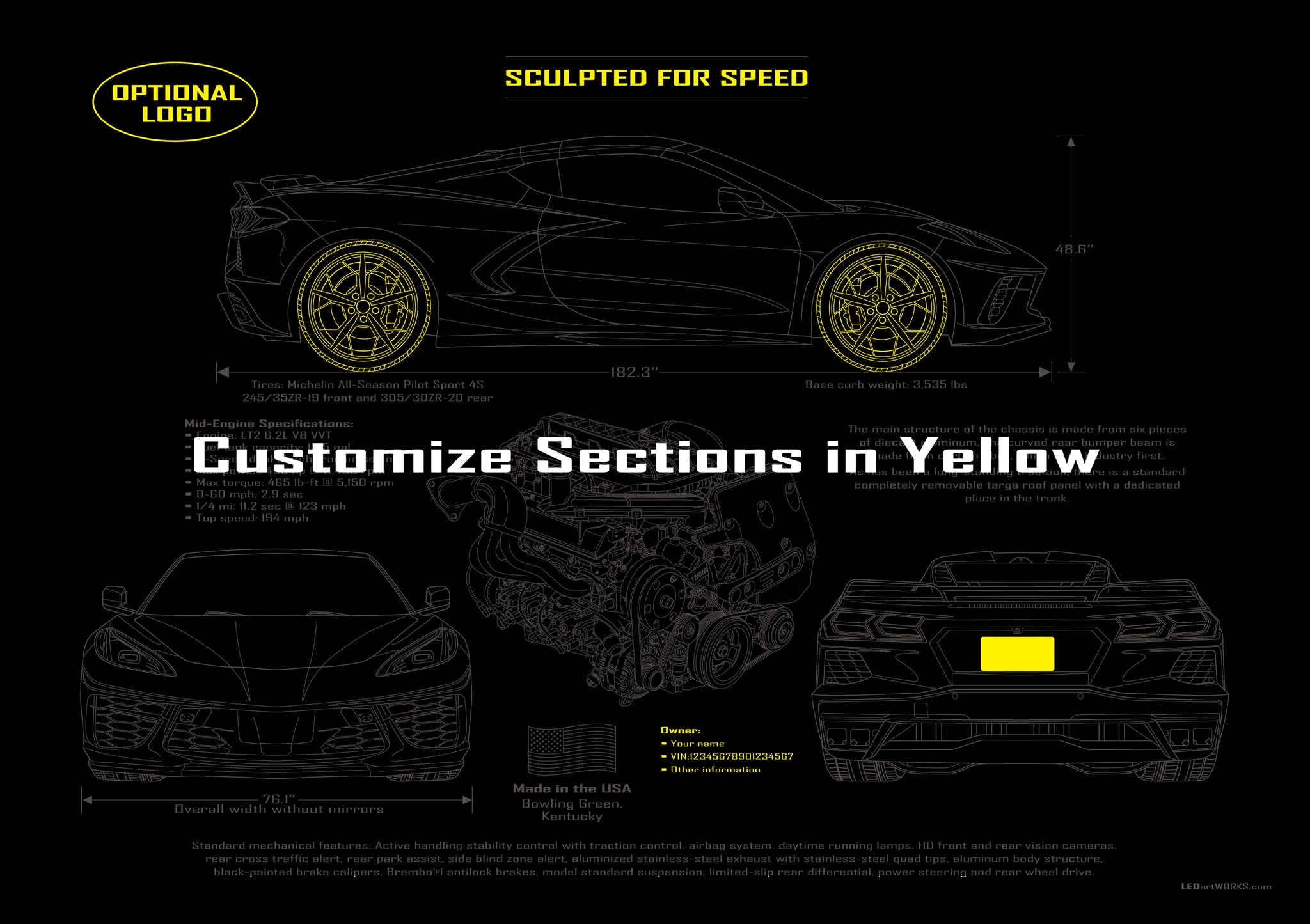 Sculpted for Speed – Illuminated Blueprint Wall Art