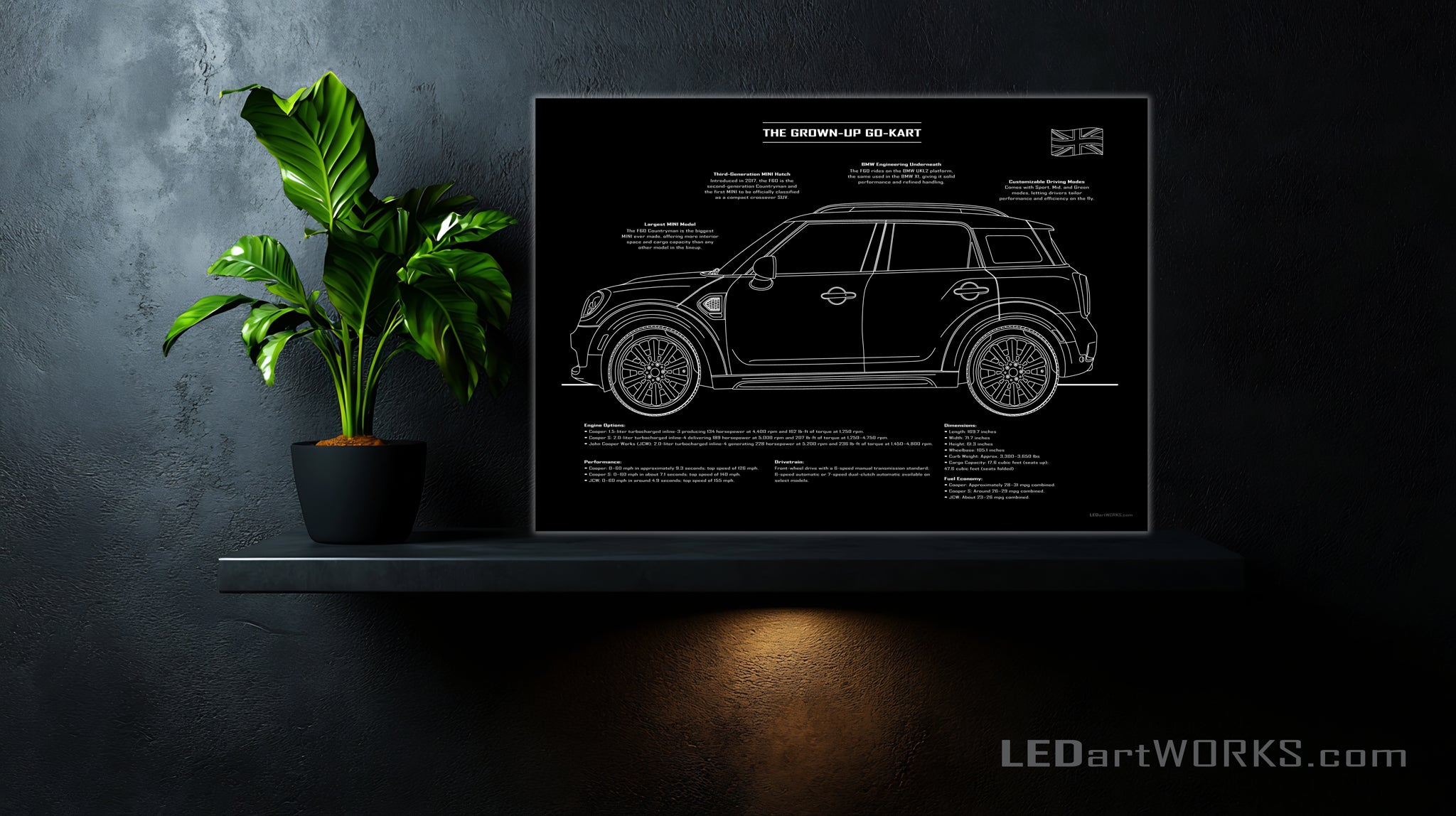 The Grown-Up Go-Kart – Illuminated Blueprint Wall Art