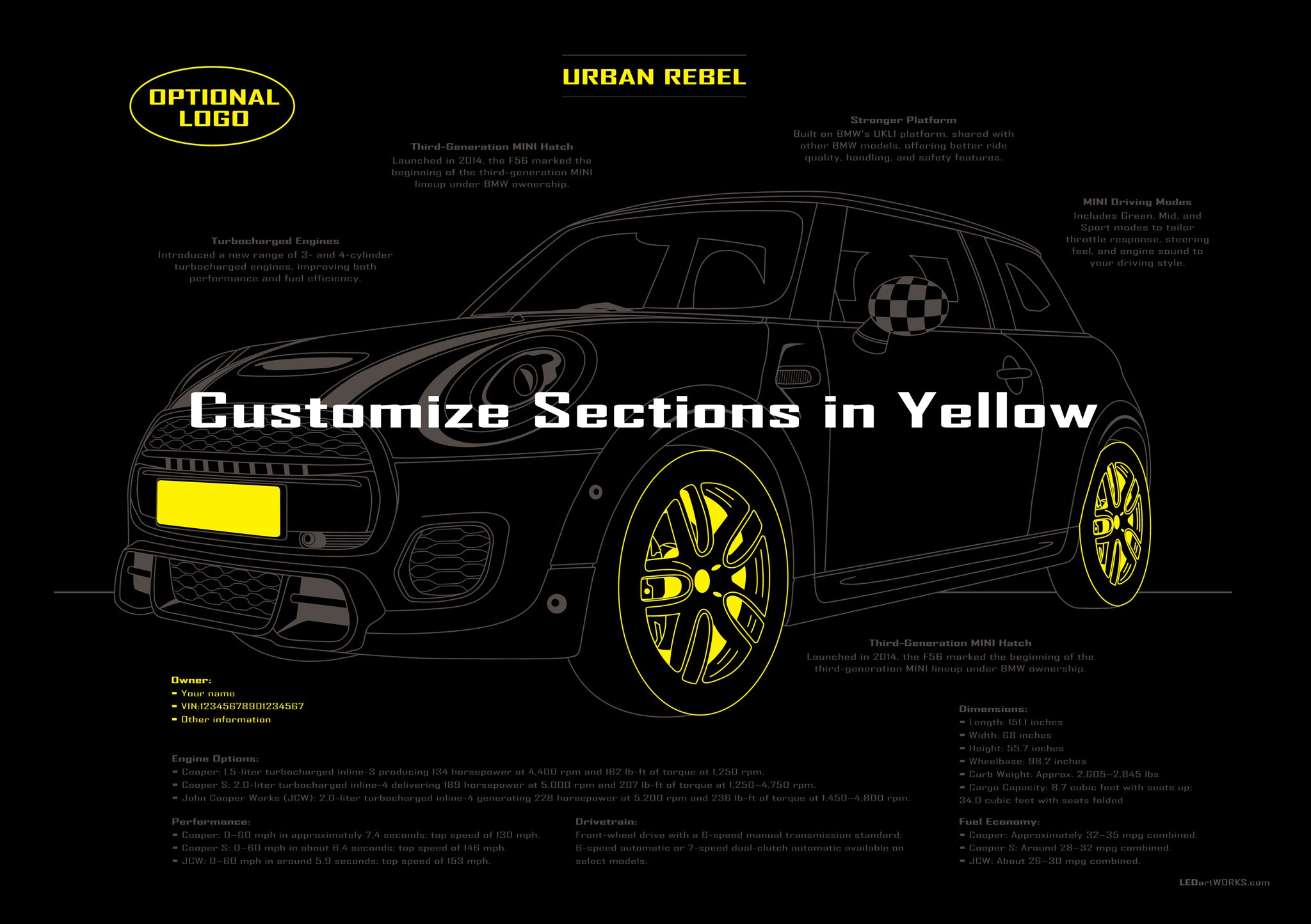 Urban Rebel – Illuminated Blueprint Wall Art