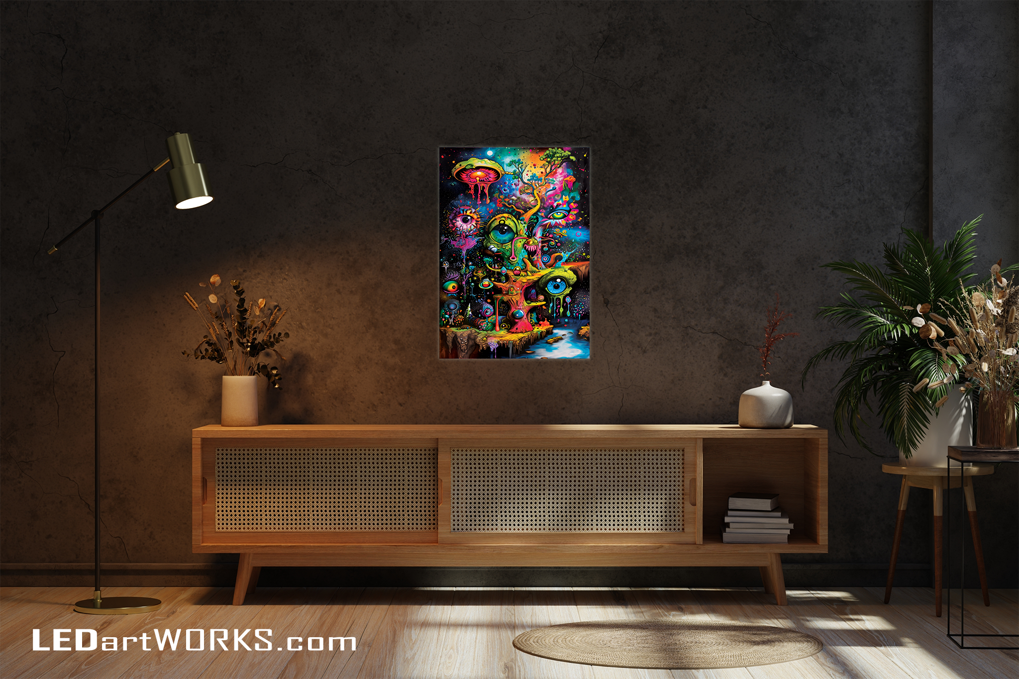 The Watcher’s Garden – Illuminated Cosmic Surrealism Art