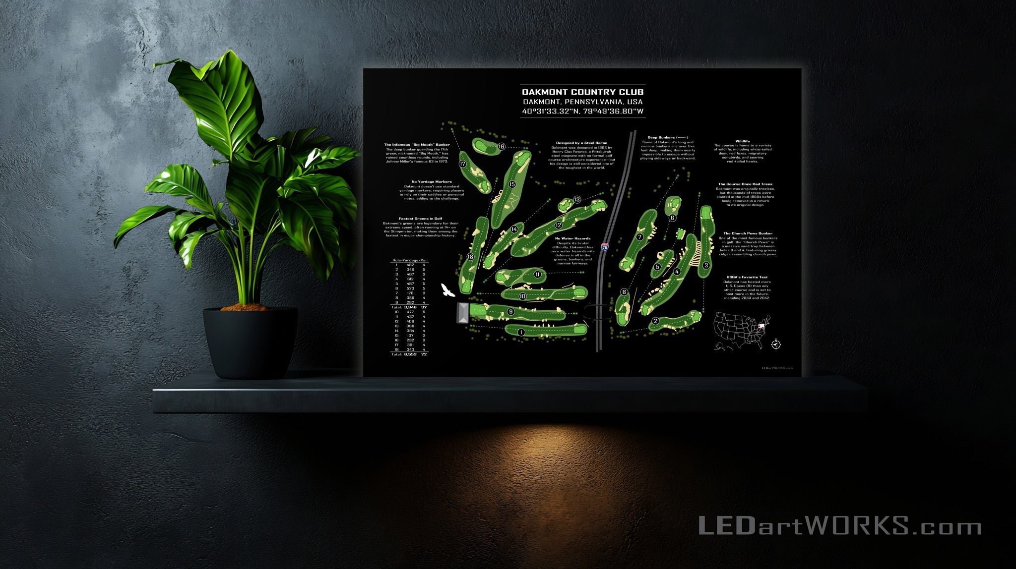 Precision Required, Mercy Denied – Illuminated Golf Course Map Art