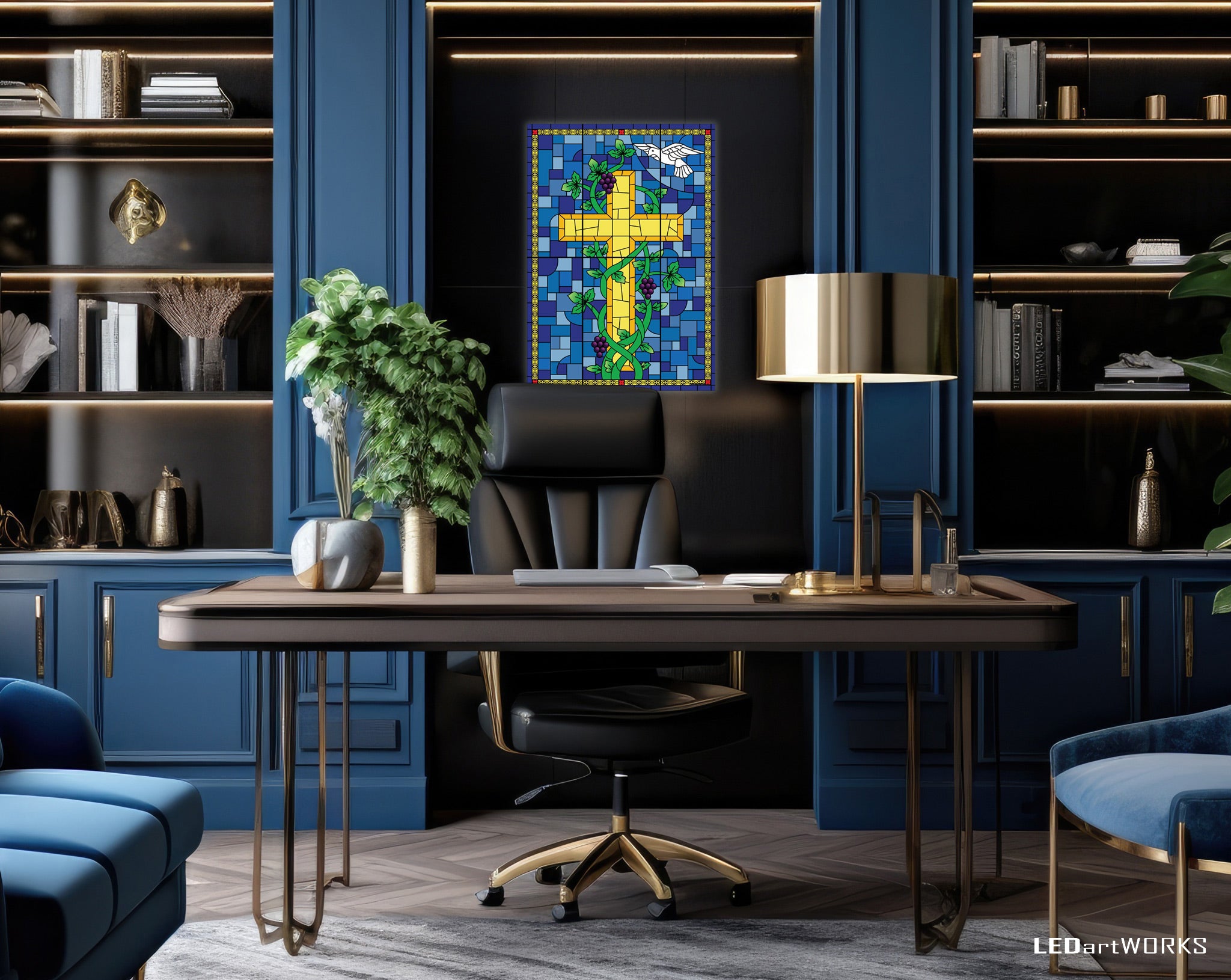Cross LED Artwork – Stained Glass + Symbolism Edition