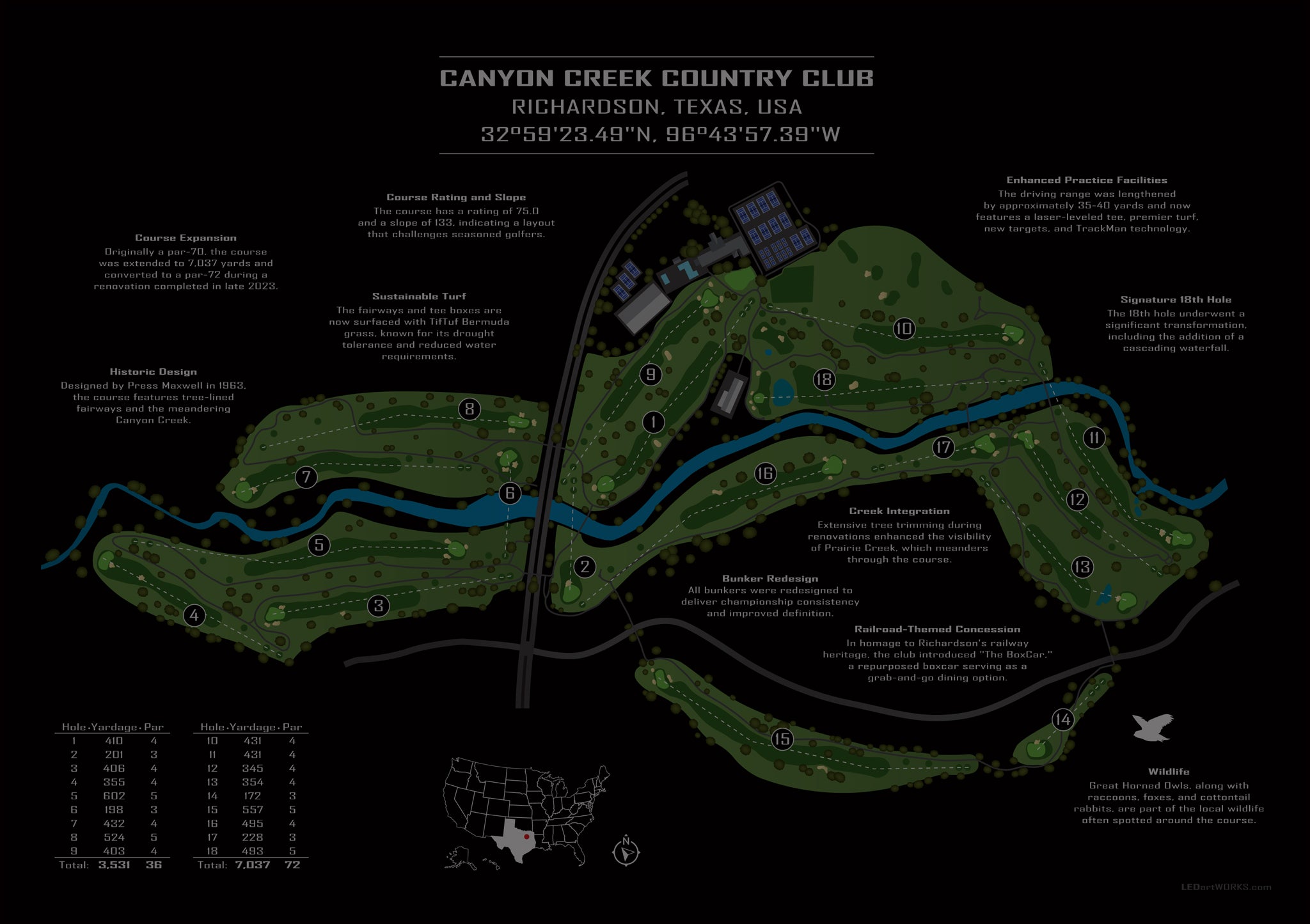 The Creek’s Contour – Illuminated Golf Course Map Art