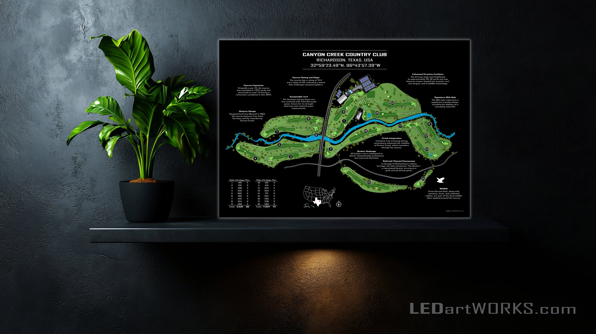 The Creek’s Contour – Illuminated Golf Course Map Art