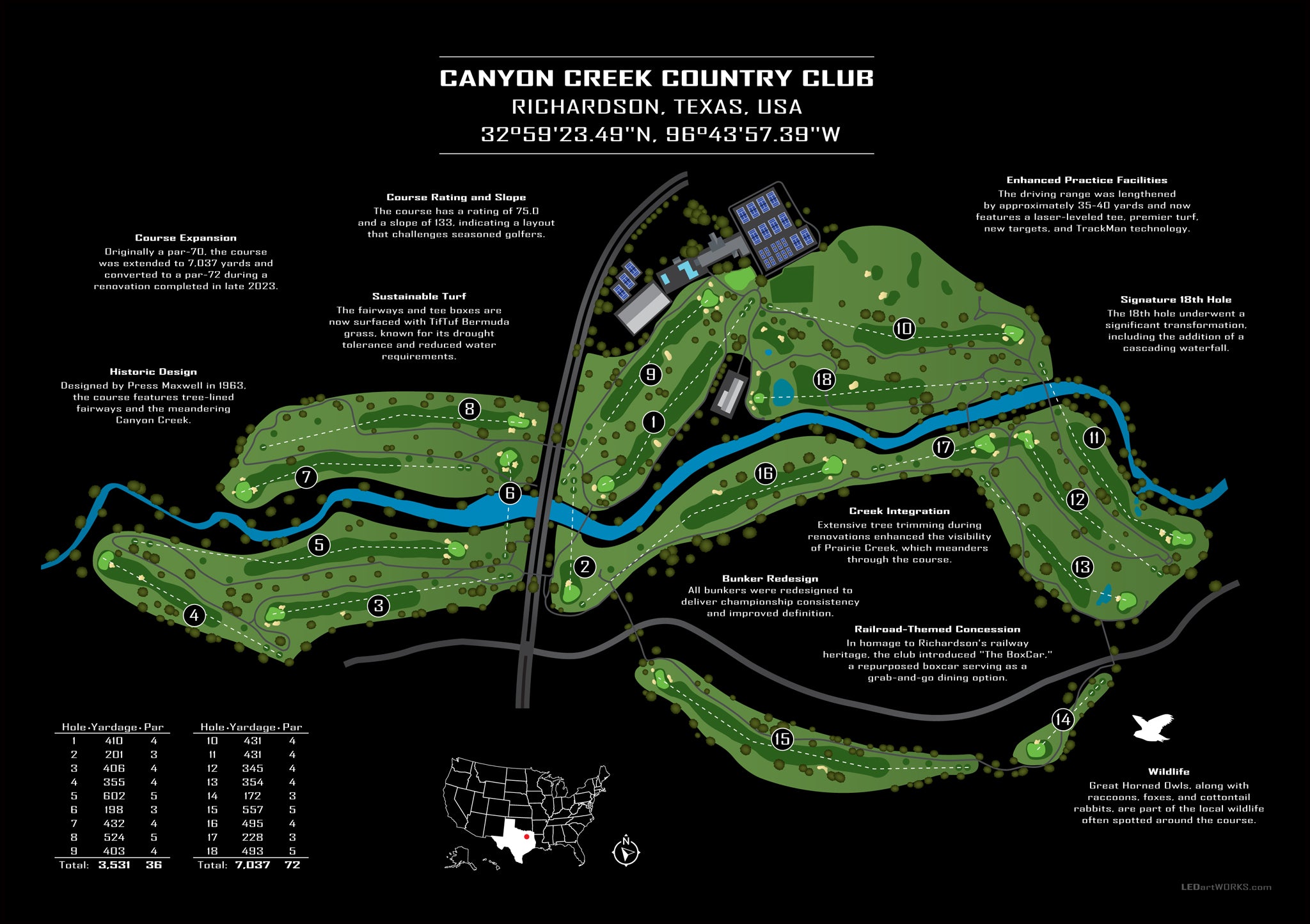 The Creek’s Contour – Illuminated Golf Course Map Art