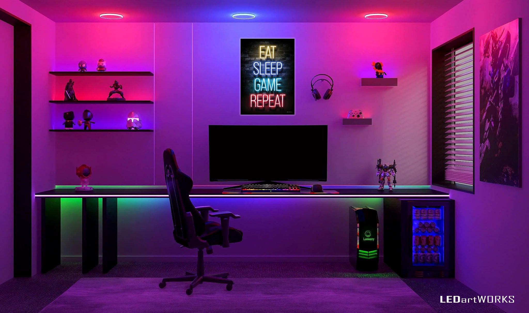 Eat Sleep Game Repeat – Illuminated Wall Art