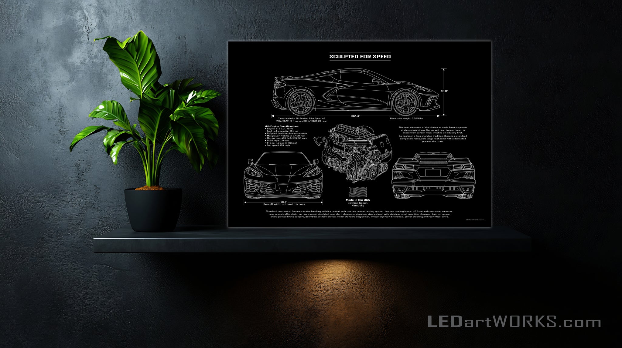 Sculpted for Speed – Illuminated Blueprint Wall Art