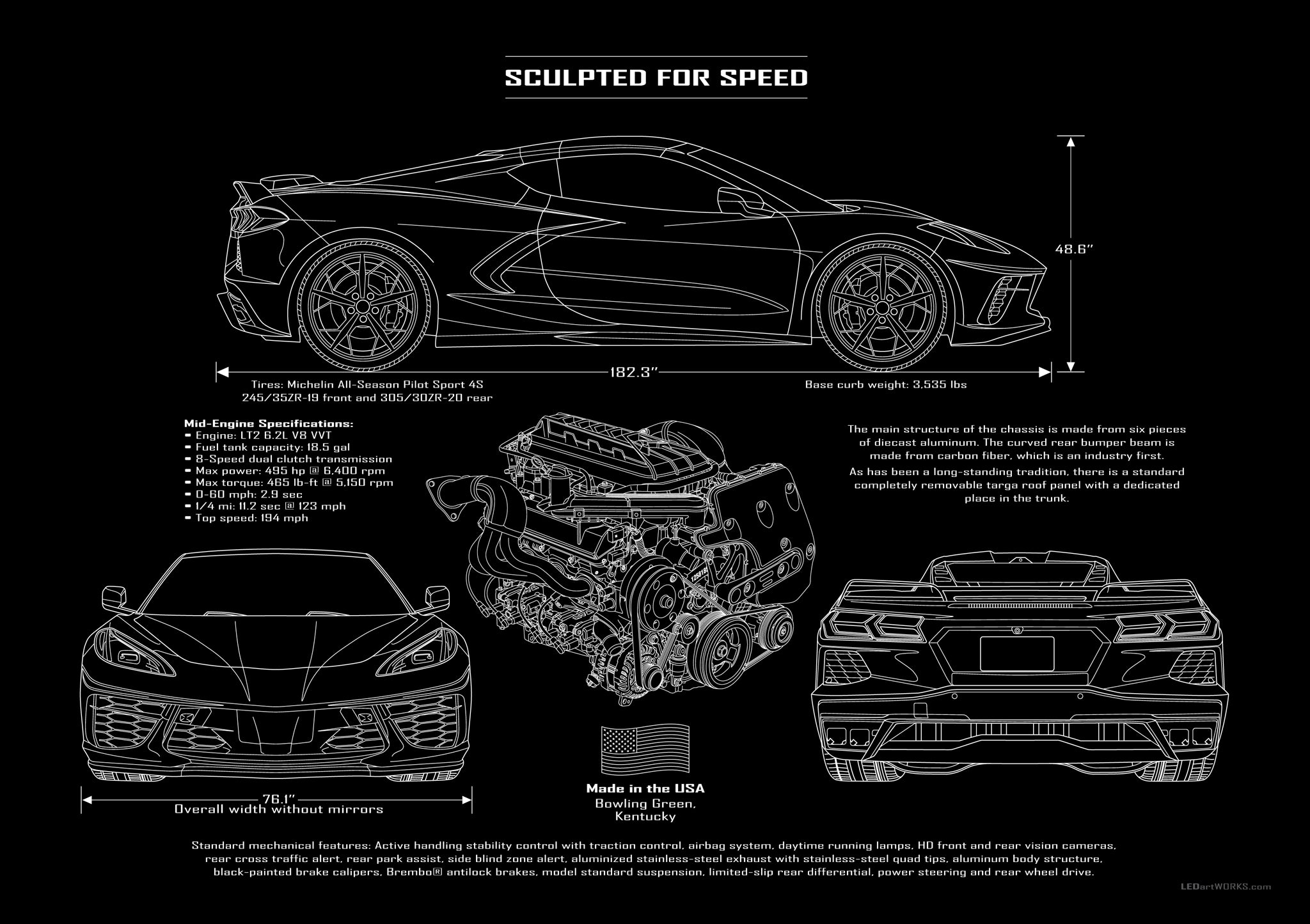 Sculpted for Speed – Illuminated Blueprint Wall Art