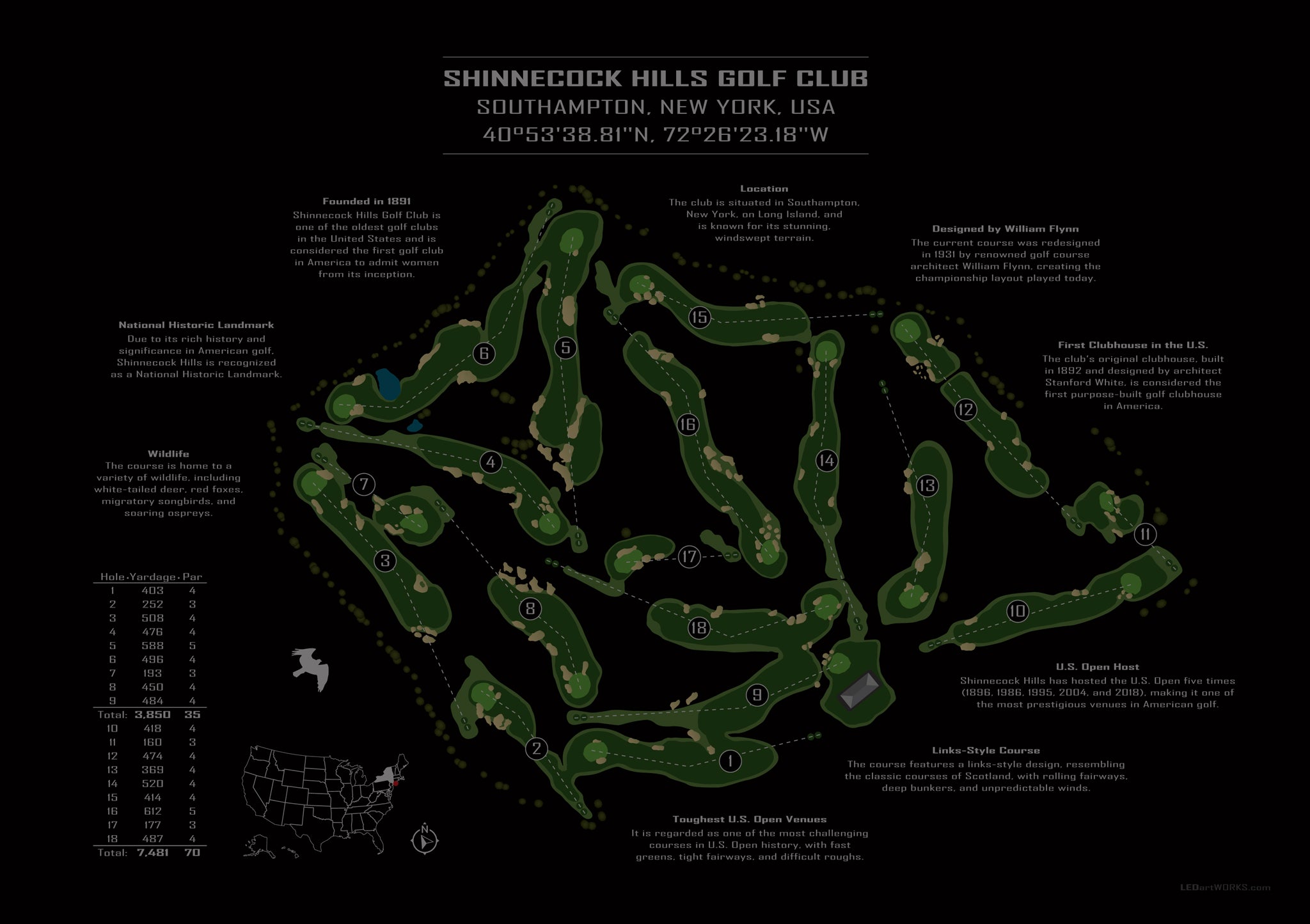Crafted by Nature, Honed by Legends – Illuminated Golf Course Map Art