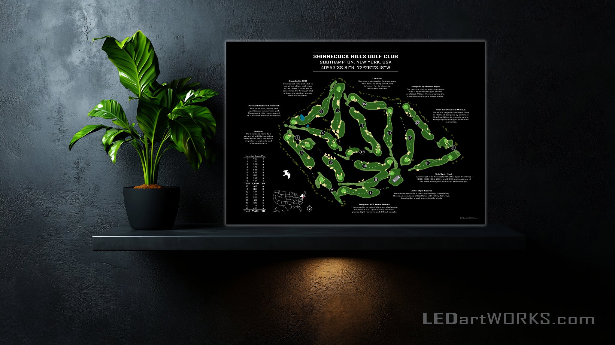 Crafted by Nature, Honed by Legends – Illuminated Golf Course Map Art