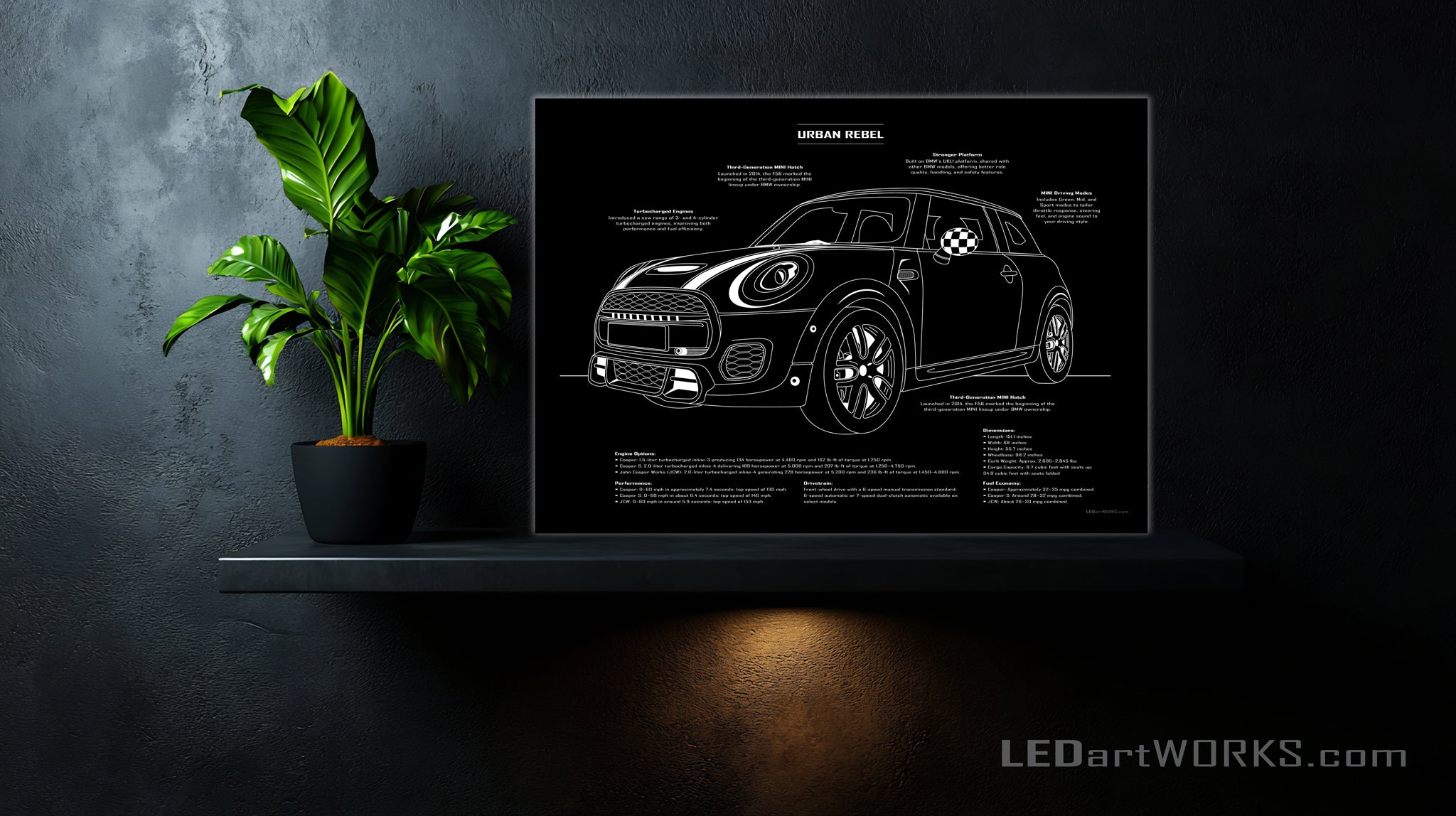 Urban Rebel – Illuminated Blueprint Wall Art